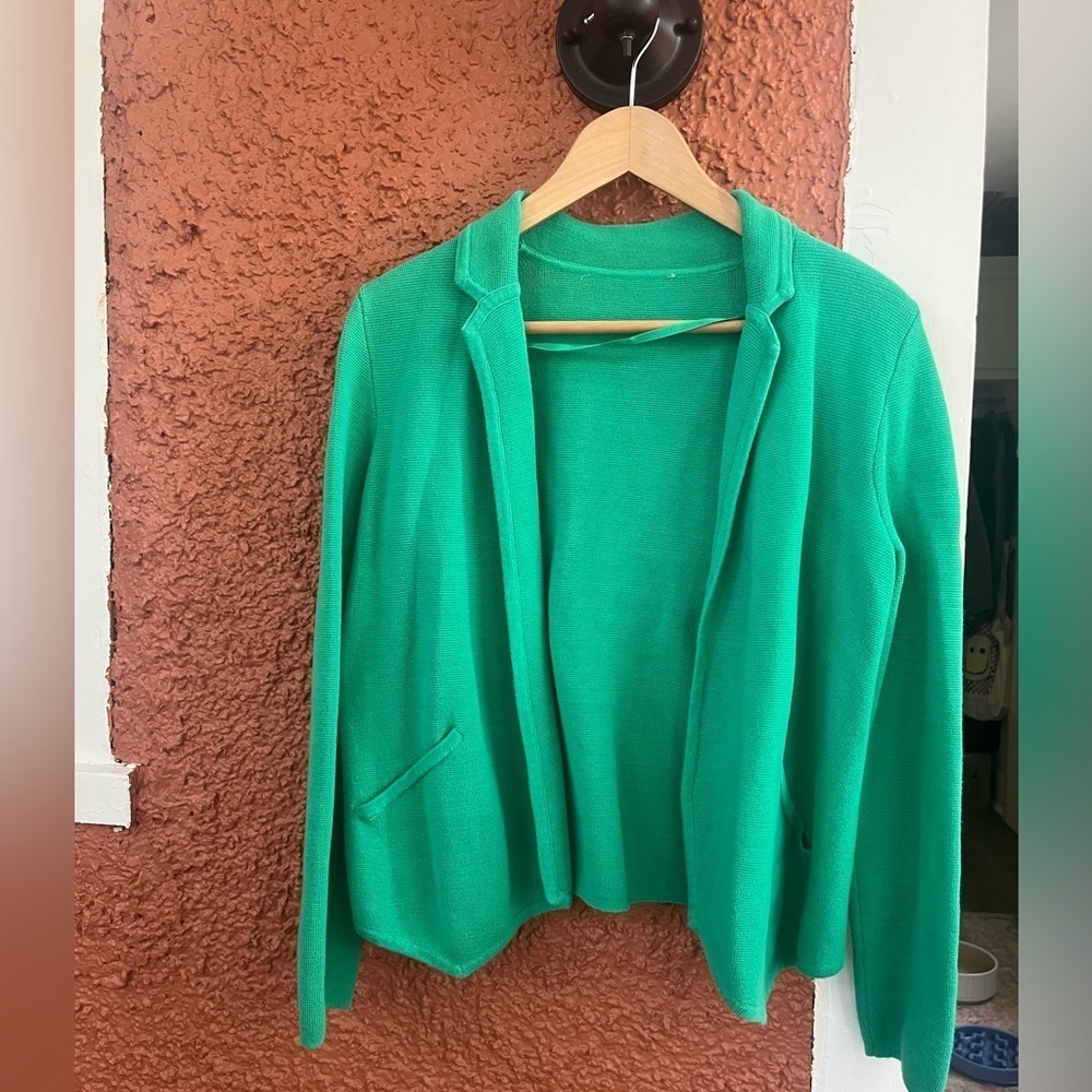 Ann Taylor LOFT Womens Open Front Blazer/Coat Green 100% Cotton Unsized